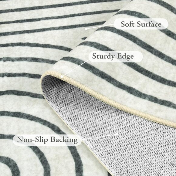 New 5x7 Black & White Abstract Rug, Washable Non-Slip Modern Carpet for Home - Picture 6 of 11